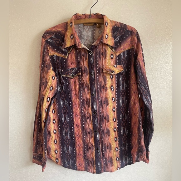 Wrangler | Tops | Wrangler Womens Retro Aztec Print Sunset Pearl Button ...